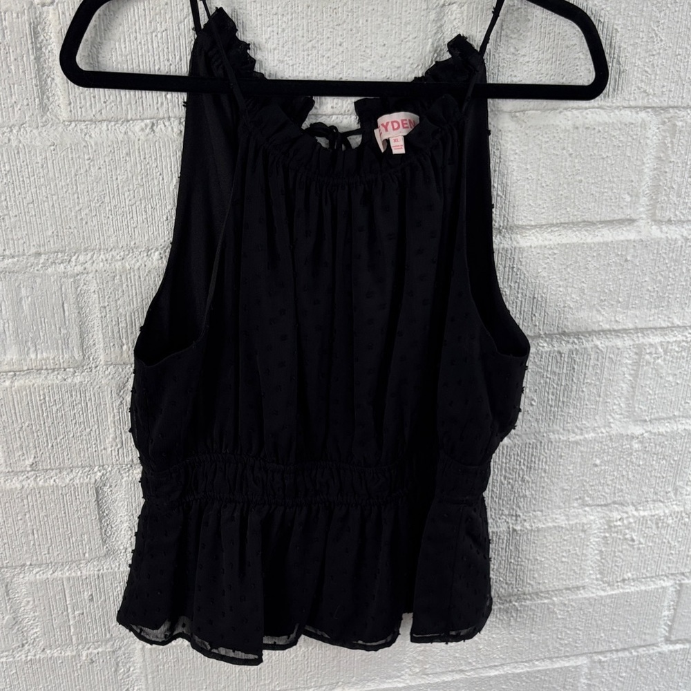 Leyden Peplum Swiss Dot Black Sleeveless Blouse sz XL